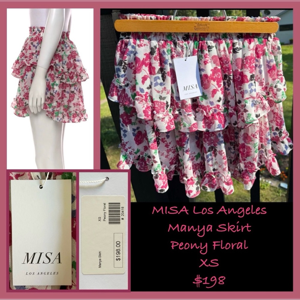 XS Misa Los Angeles Skirt- Manya -Peony Floral mini skirt NWT $198 Extra small - Picture 9 of 9
